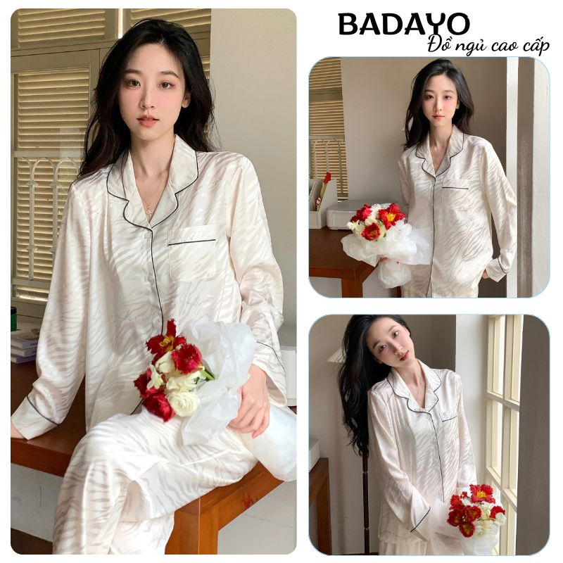 Bộ đồ ngủ nữ pijama dài tay lụa gân siêu sang chảnh siêu xinh BADAYO