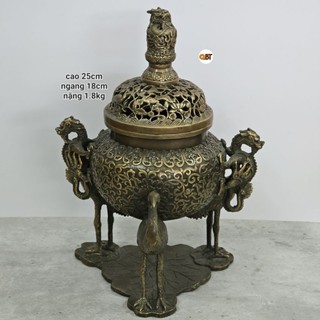 Xông trầm hạc song long bằng đồng phong thuỷ