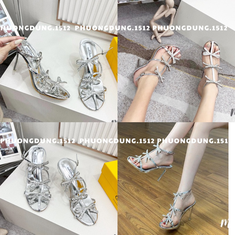 sandal cao gót nơ đá bạc fullbox qc