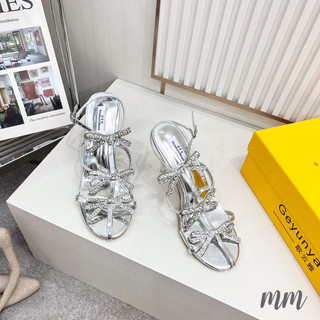 sandal cao gót nơ đá bạc fullbox qc