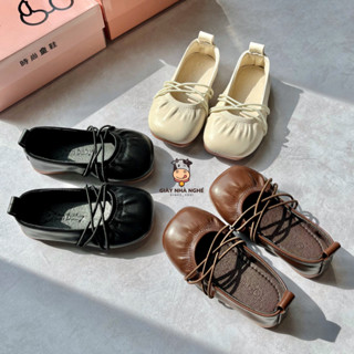 Giày Búp Bê Da Trơn Dây Đan Chéo Màu Sắc Vintage Form Gọn Ôm Chân Phong Cách Hàn Quốc Cho Bé (G17)