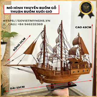 [Thuận buồm xuôi gió] Mô hình tàu gỗ Trang Trí Nhà Cửa Thuyền Gỗ Chở Hàng Phong Thuỷ Thái Lan -Dài 55cm - Gỗ Giáng hương