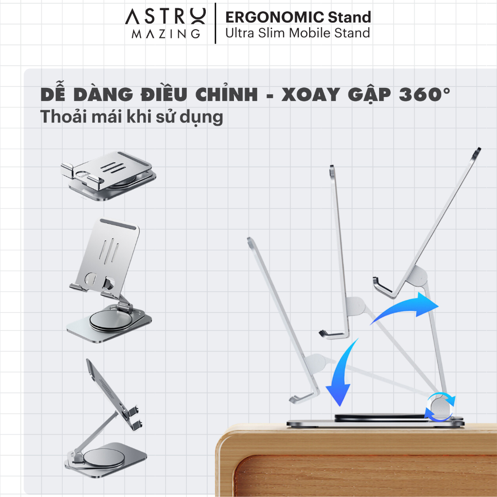 [Ultra Slim] Giá đỡ điện thoại kim loại xoay 360 siêu mỏng AstroMazing dành cho điện thoại