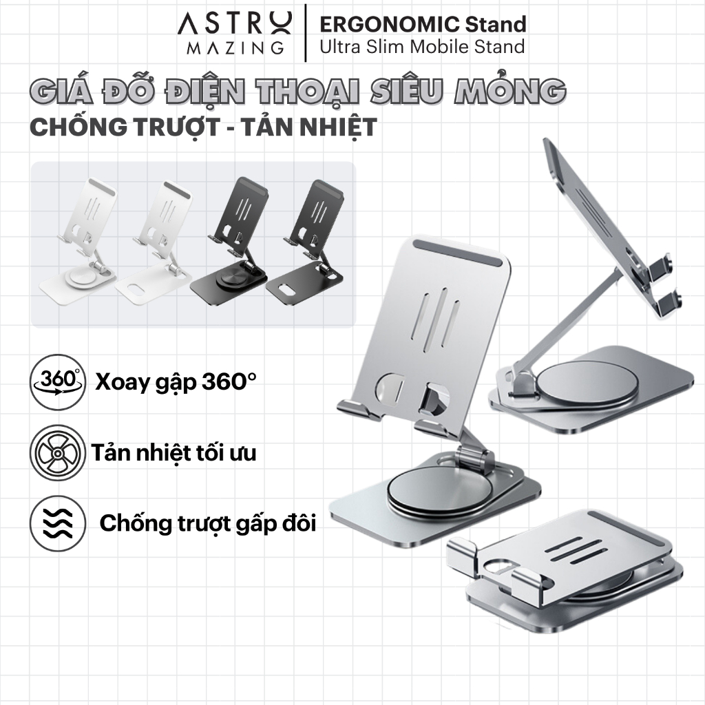 [Ultra Slim] Giá đỡ điện thoại kim loại xoay 360 siêu mỏng AstroMazing dành cho điện thoại