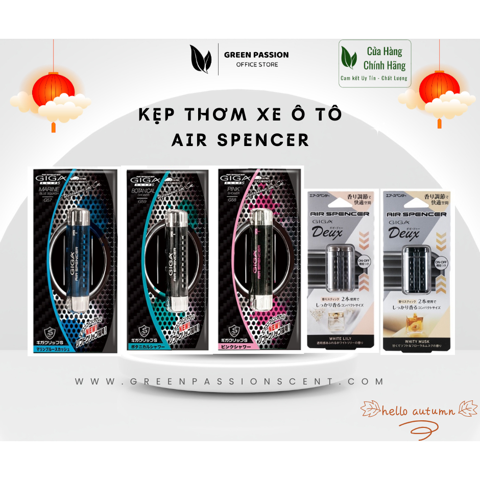 Kẹp Thơm Xe Ô Tô Cao Cấp  Air Spencer Made in Japan 100% Original Cao Cấp Với 5 Hương Thơm