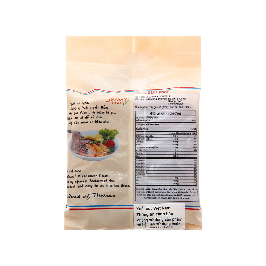 Bún gạo lứt Jimmy túi 250g , tương đương 1kg Bún tươi