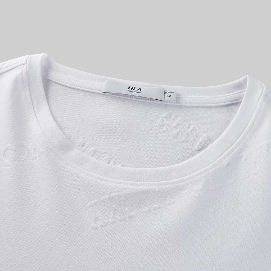 HLA - Áo thun nam ngắn tay vân chữ chìm cao cấp Letter pattern soft & elastic T-shirt