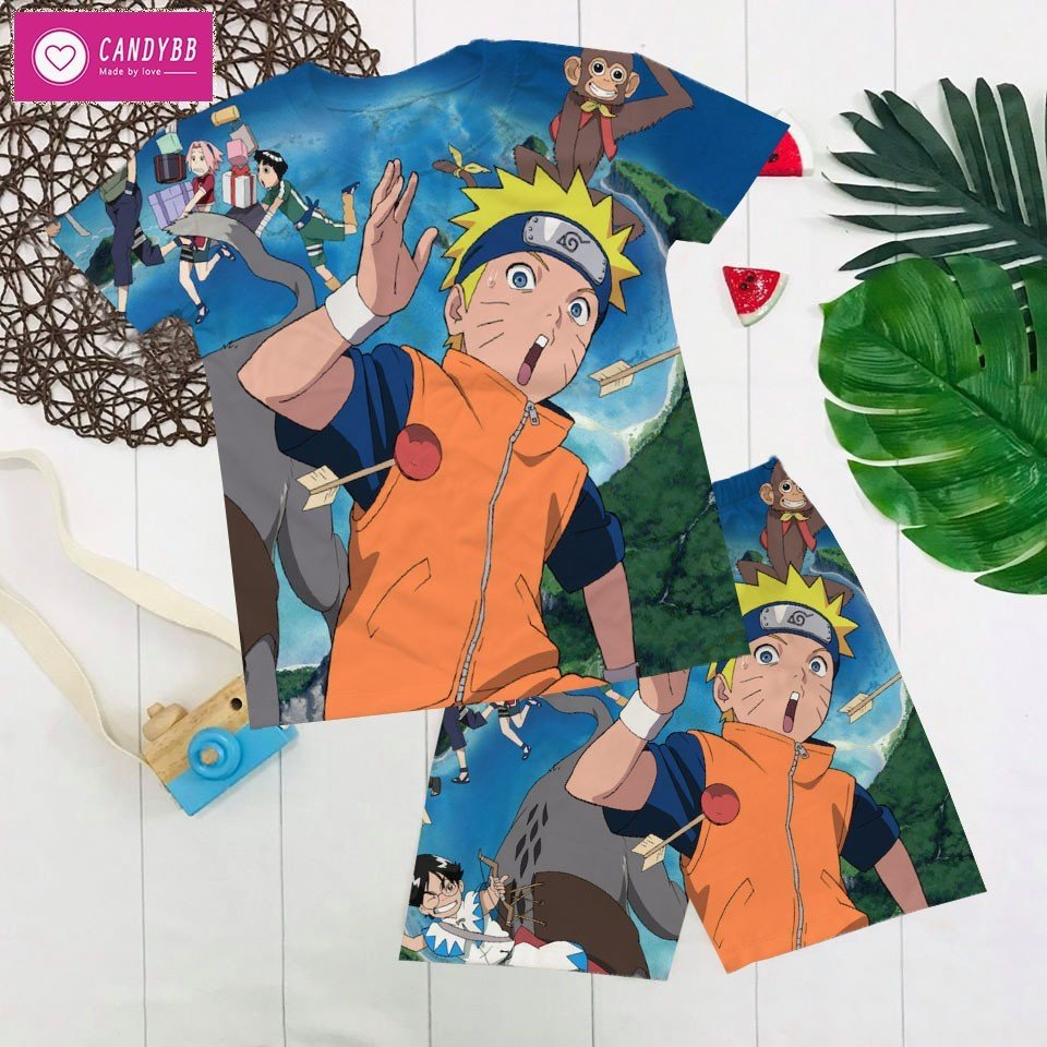 Bộ thun ngắn Naruto cho bé trai, đồ bộ Naruto cổ tròn bé từ 10kg - 60kg