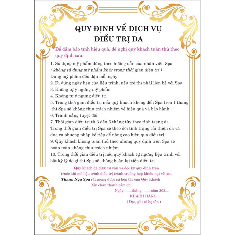 Combo 100 tờ Phiếu spa - bảo hành điều trị