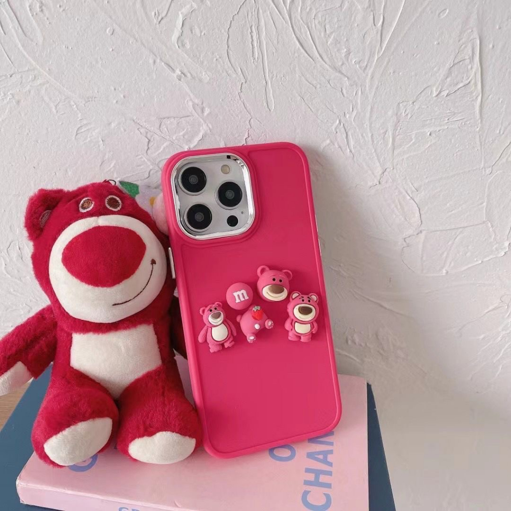 Ốp lưng điện thoại iphone gắn charm gấu dâu 7plus 8plus x xsmax 11 11promax 12 promax 13 13promax 14promax- H4
