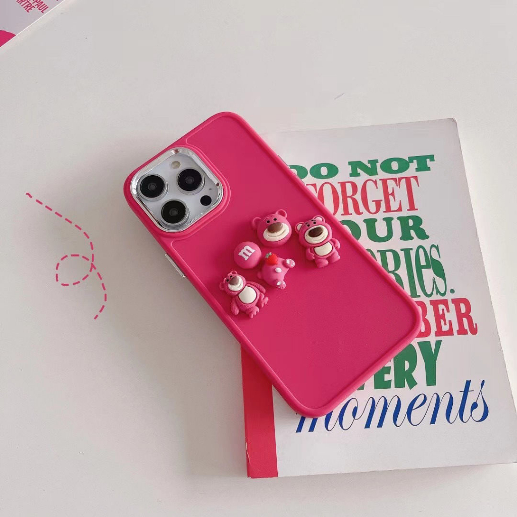 Ốp lưng điện thoại iphone gắn charm gấu dâu 7plus 8plus x xsmax 11 11promax 12 promax 13 13promax 14promax- H4