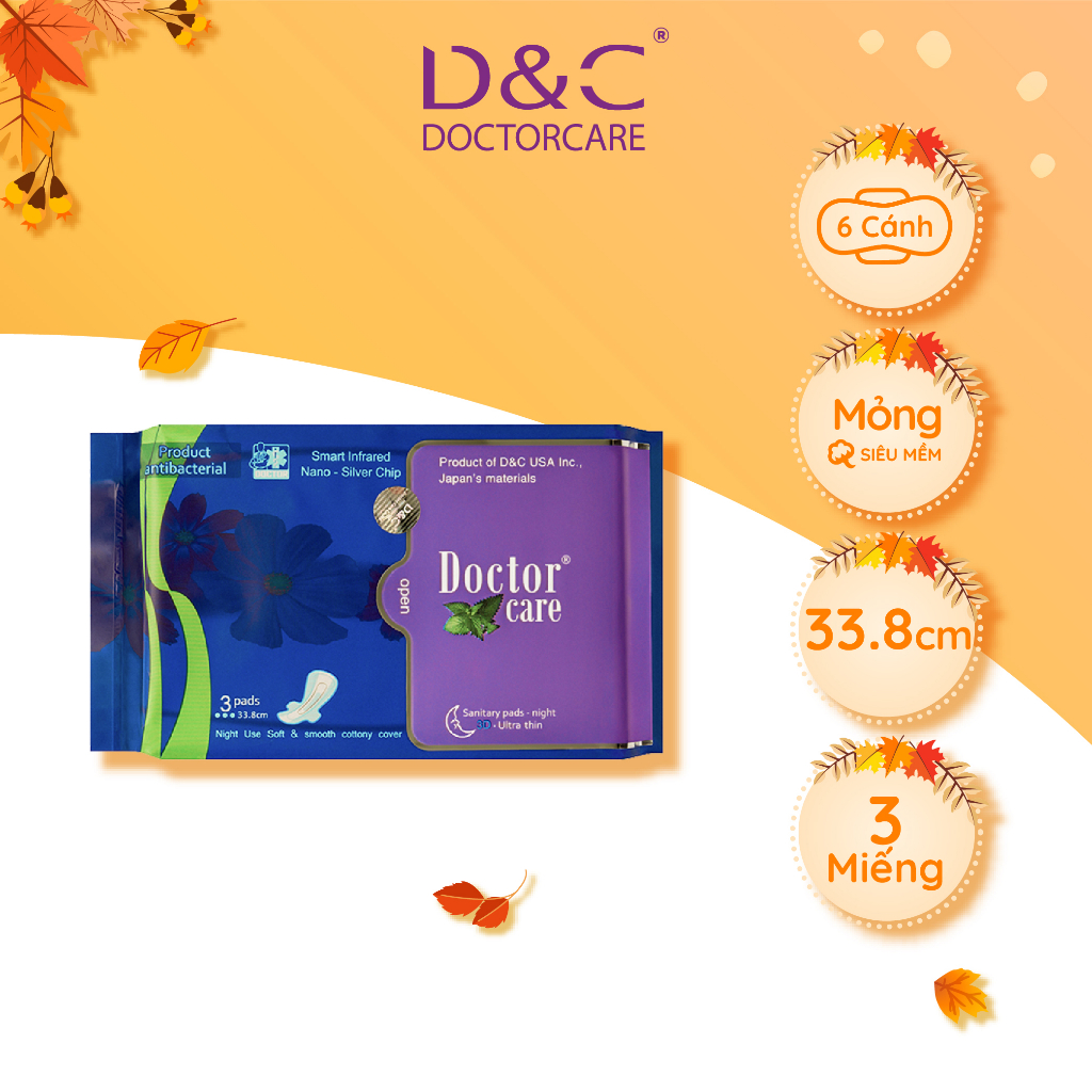 Băng vệ sinh thảo dược D&C Doctor Care ban đêm 33.8cm Gói 3 miếng
