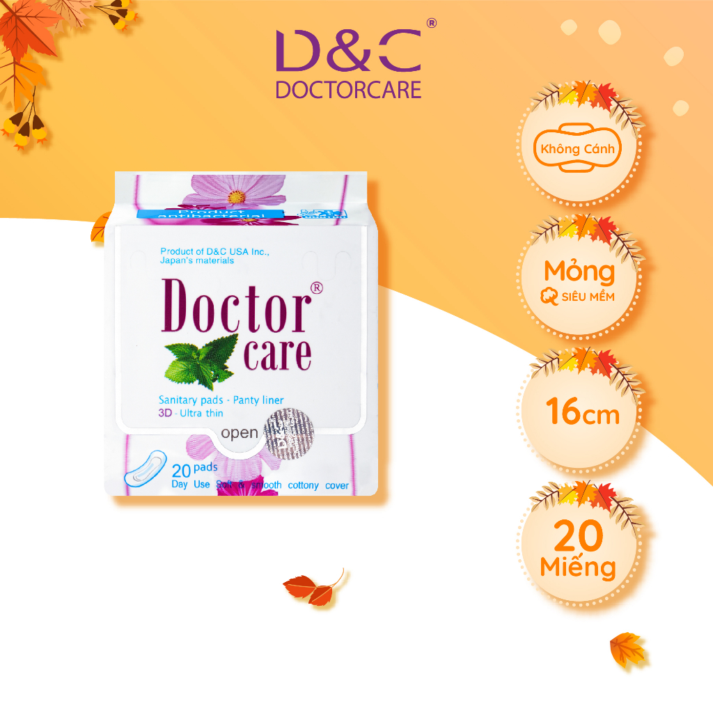 Băng vệ sinh thảo dược D&C Doctor Care hàng ngày 16 cm nhỏ gọn siêu mỏng tiện lợi Gói 20 miếng