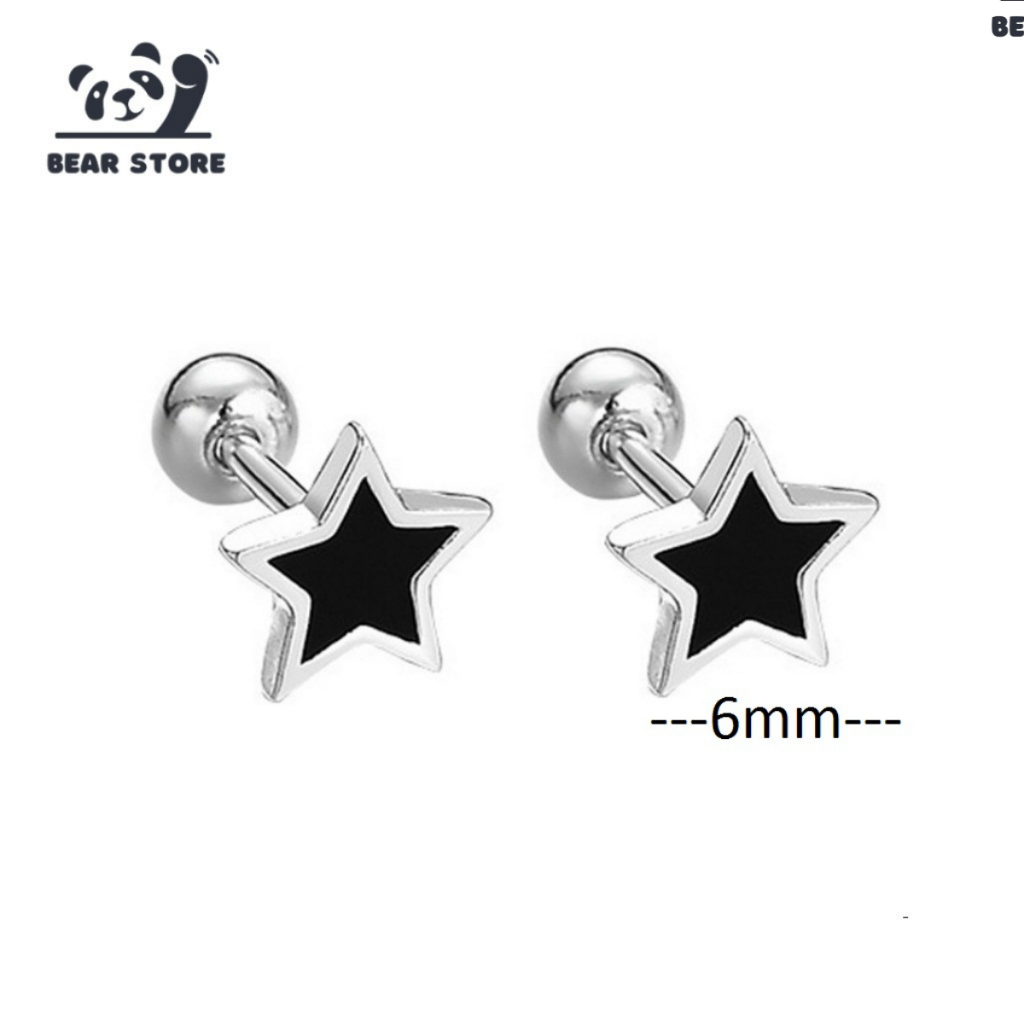 Khuyên tai nữ bạc BEARSTORE2202, bông tai nữ bạc Ý 925, hoa tai nữ chốt bi vặn tránh gây đau tai