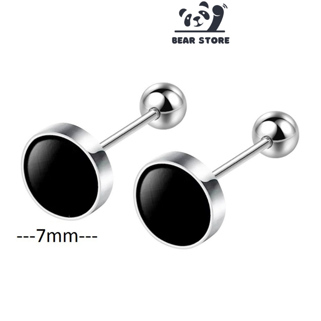 Khuyên tai nữ bạc BEARSTORE2202, bông tai nữ bạc Ý 925, hoa tai nữ chốt bi vặn tránh gây đau tai