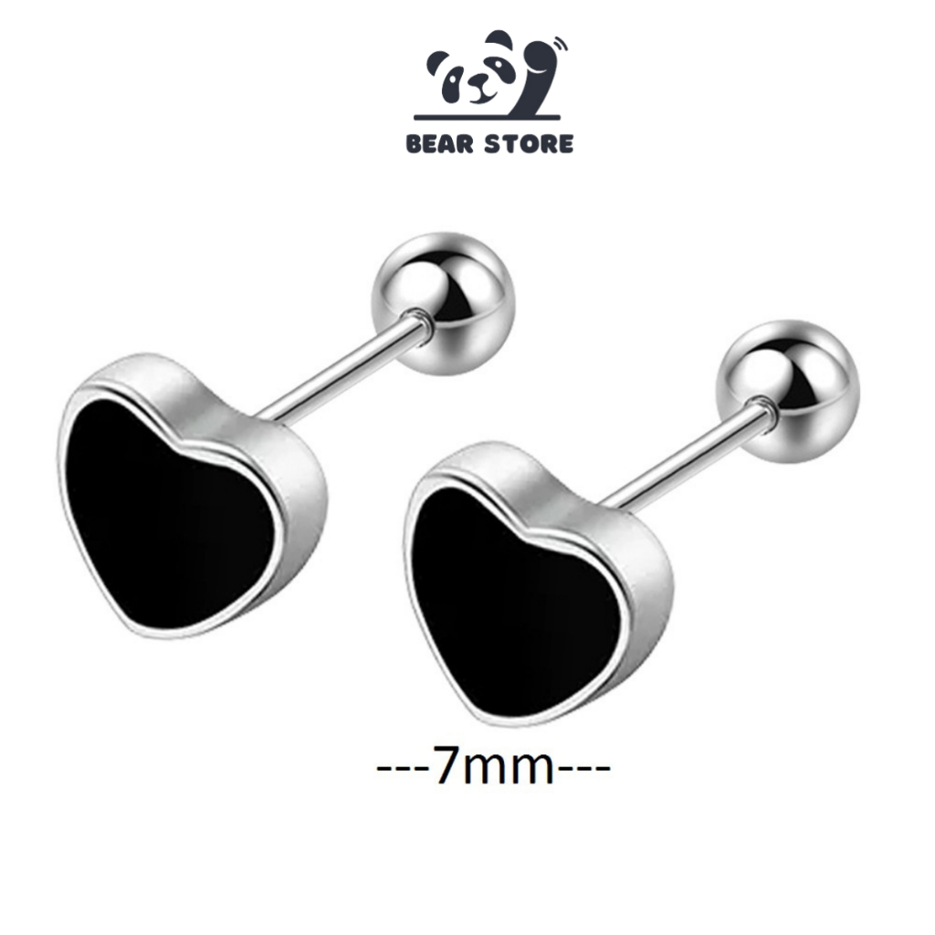 Khuyên tai nữ bạc BEARSTORE2202, bông tai nữ bạc Ý 925, hoa tai nữ chốt bi vặn tránh gây đau tai