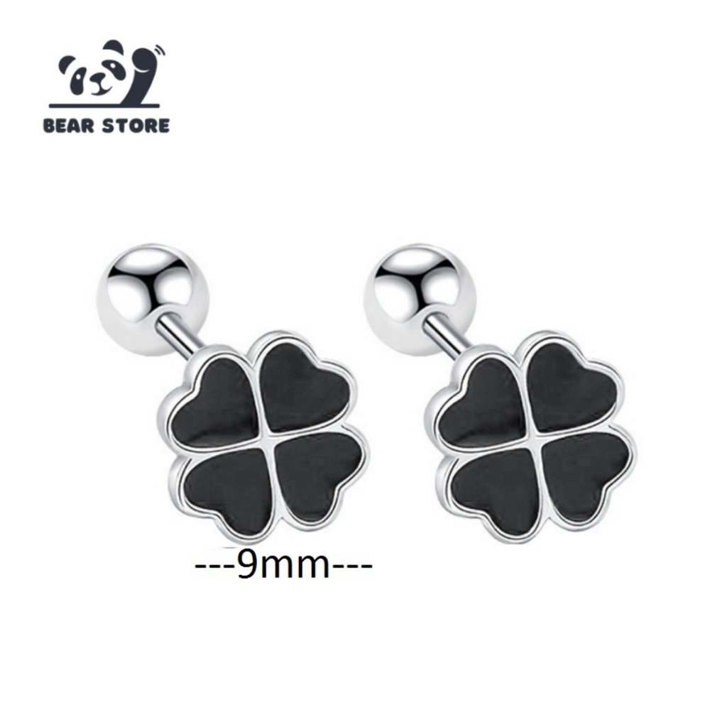 Khuyên tai nữ bạc BEARSTORE2202, bông tai nữ bạc Ý 925, hoa tai nữ chốt bi vặn tránh gây đau tai