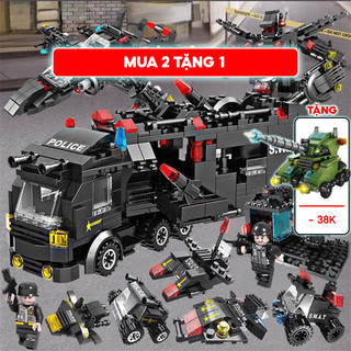 Combo 2 bộ đồ chơi logo xếp hình SWAT Đội Cảnh Sát Đặc Nhiệm 500 Chi Tiết Tặng Kèm Bộ Lắp ghép Xe Tăng Mini