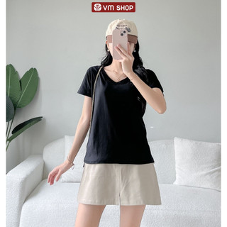 Áo thun nữ VMSTYLE, Áo thun cổ V tay ngắn trơn nhiều màu basic dễ phối thời trang đi học, đi chơi ATU00005
