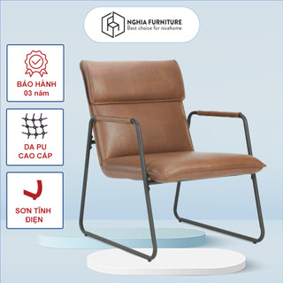 Ghế thư giãn Nghiafurniture Arm chair NF1 - Dệm da pu cao cấp màu nâu da bò, khung hợp kim sơn tĩnh điện