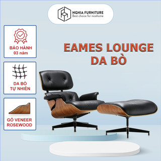 Ghế thư giãn Nghiafurniture Eames Lounge & Ottoman Da bò tự nhiên - Gỗ Verneer màu óc chó, Khung hợp kim sơn tĩnh điện
