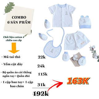 Set sơ sinh dễ thương gồm 6 sản phẩm thương hiệu Mintuu, chất liệu cotton 4 chiều cao cấp, an toàn với làn da của bé