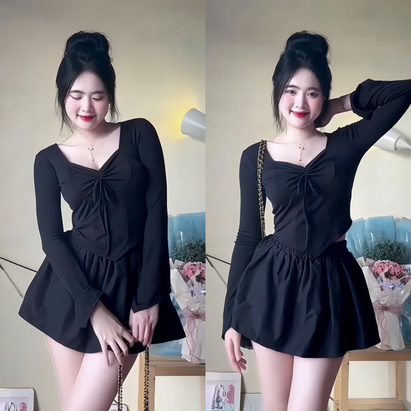 Áo Thun Tay Dài Dây Nơ Rút Vạt Nhọn Siêu Tôn Dáng SNUPI