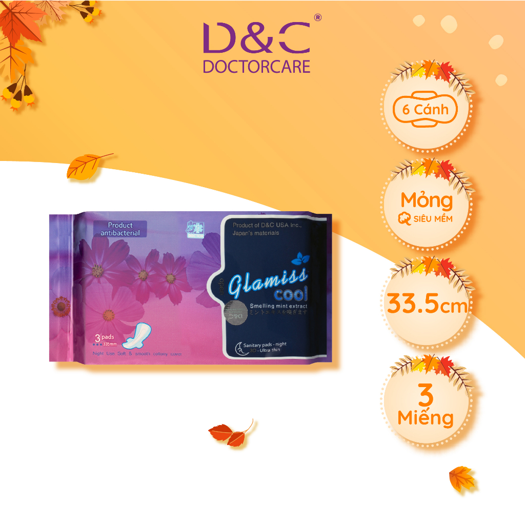 Băng vệ sinh thảo dược Glamiss Cool ban đêm 33.5 cm Siêu mát lạnh Gói 3 miếng