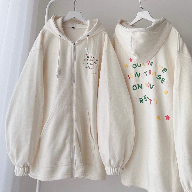 Áo Khoác Nỉ Mũ 2 Lớp Hoạ Tiết Chữ 7 Màu Chất Nỉ Bông Dày Dặn Xịn Xò