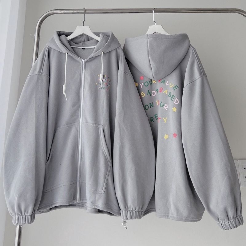 Áo Khoác Nỉ Mũ 2 Lớp Hoạ Tiết Chữ 7 Màu Chất Nỉ Bông Dày Dặn Xịn Xò