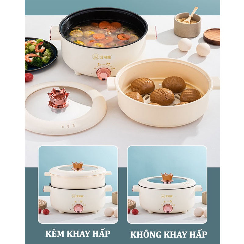 Nồi lẩu điện 2 tầng 3,5 lít kèm xửng hấp có thể dùng chiên xào nấu đa năng tiết kiệm điện cho 4-5 người