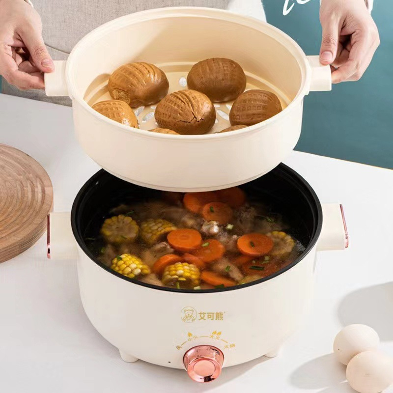 Nồi lẩu điện 2 tầng 3,5 lít kèm xửng hấp có thể dùng chiên xào nấu đa năng tiết kiệm điện cho 4-5 người