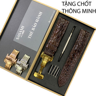 D5. Dây đồng hồ nam DA CÁ SẤU Gai Vân Nổi,SẢN PHẨM GỒM : 1 DÂY + 1 KHÓA, TẶNG 1 HỘP, 2 CHỐT và 1 CÂY THAY DÂY