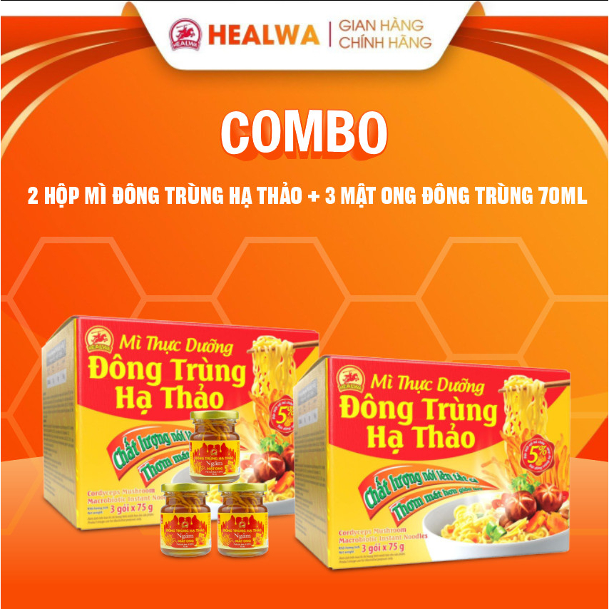 Combo mì đông trùng Healwa 6 gói kèm mật ong đông trùng 3 lọ quà tặng sức khỏe