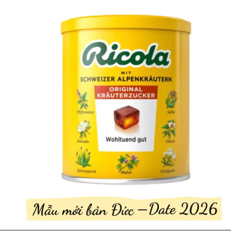 Kẹo ngậm ho thảo dược Ricola Original Đức hộp 180 viên giảm ho, khàn giọng 250gr