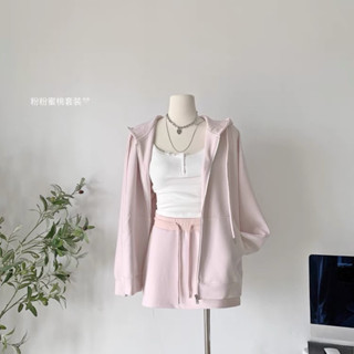   Sẵn  Set áo khoác và chân váy cạp chun cột dây dáng hoodie cá tính năng động 