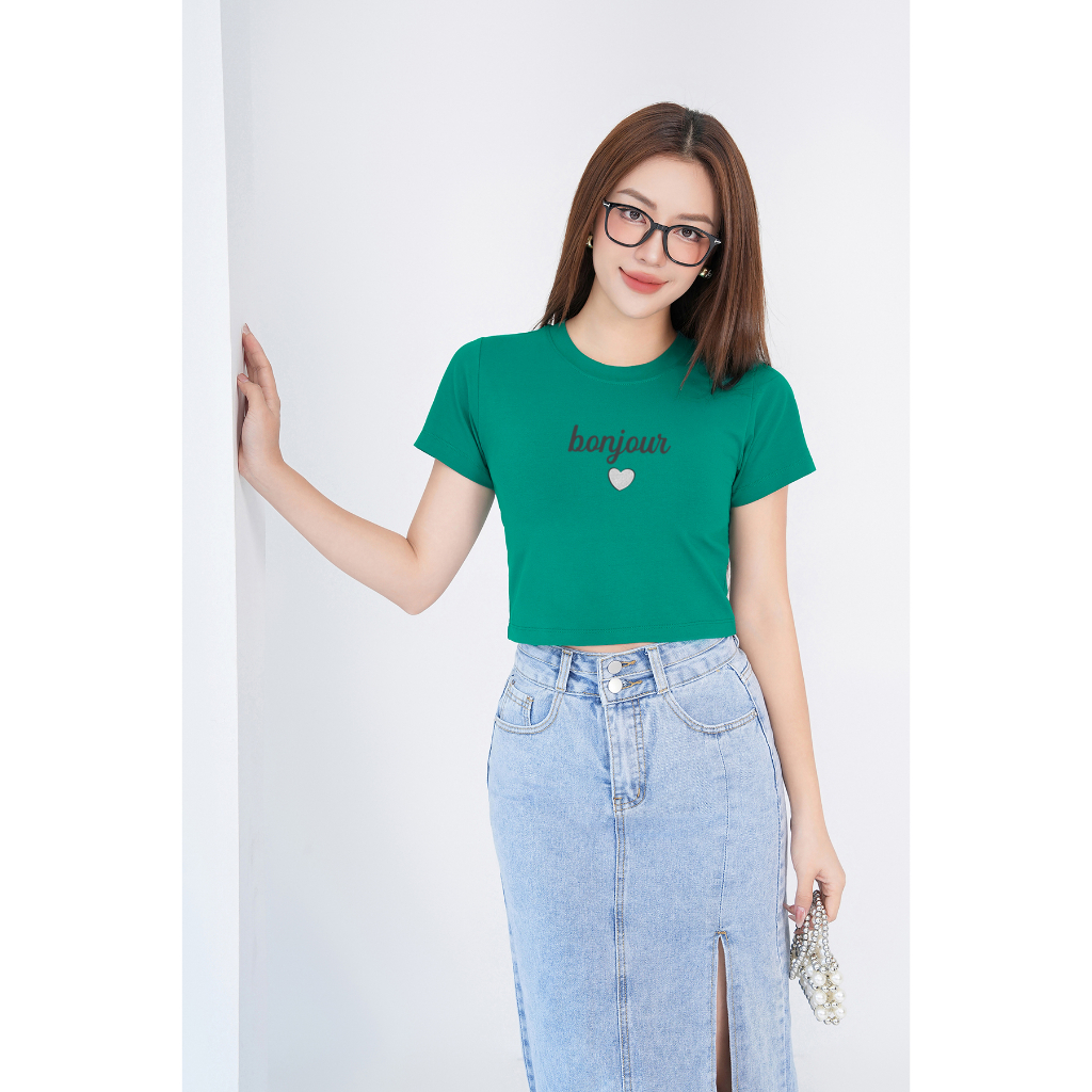 Áo croptop ôm in chữ - Áo laptop kiểu thời trang chất Cotton LOZA G0068
