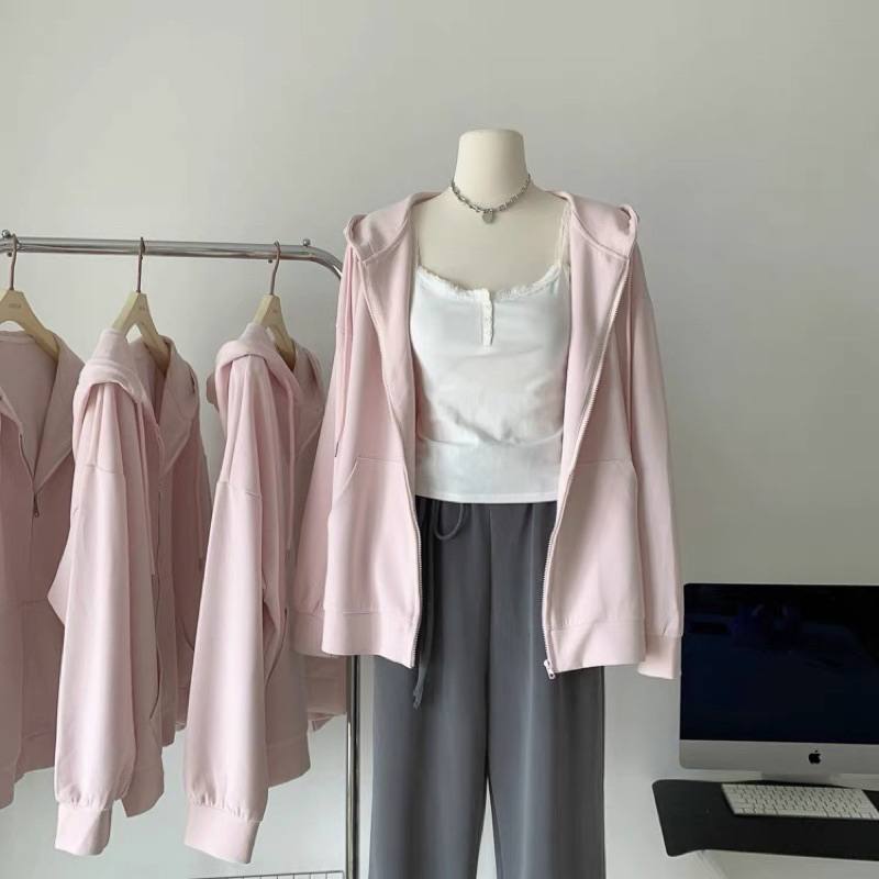 Set áo khoác và chân váy cạp chun cột dây dáng hoodie cá tính năng động