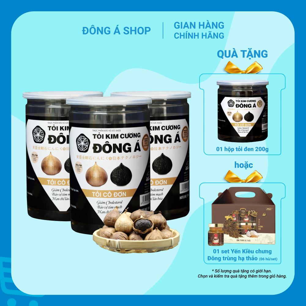 Tỏi kim cương Đông Á - Combo 3 hộp 300g - Tỏi đen cô đơn SX theo CN Nhật Bản, hỗ trợ tăng cường sức khỏe