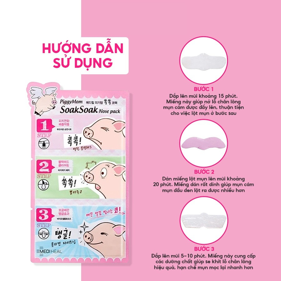 Lột Mụn 3 Bước Mediheal PiggyMom Soak Soak Nose Pack