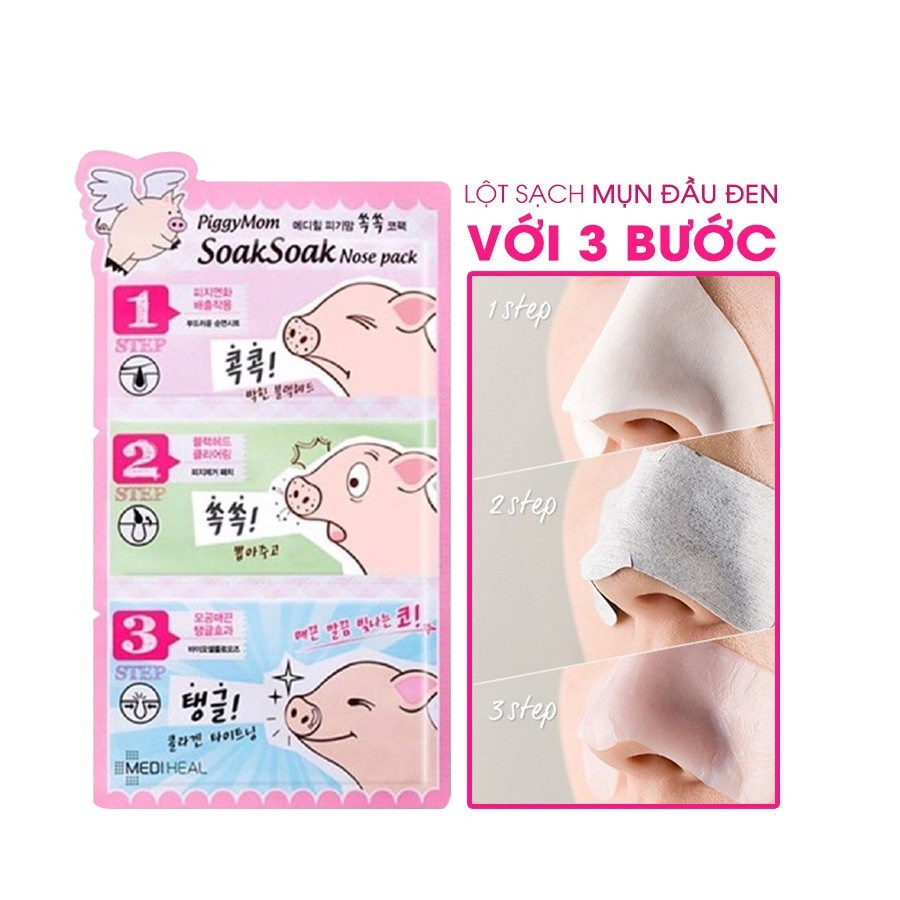 Lột Mụn 3 Bước Mediheal PiggyMom Soak Soak Nose Pack