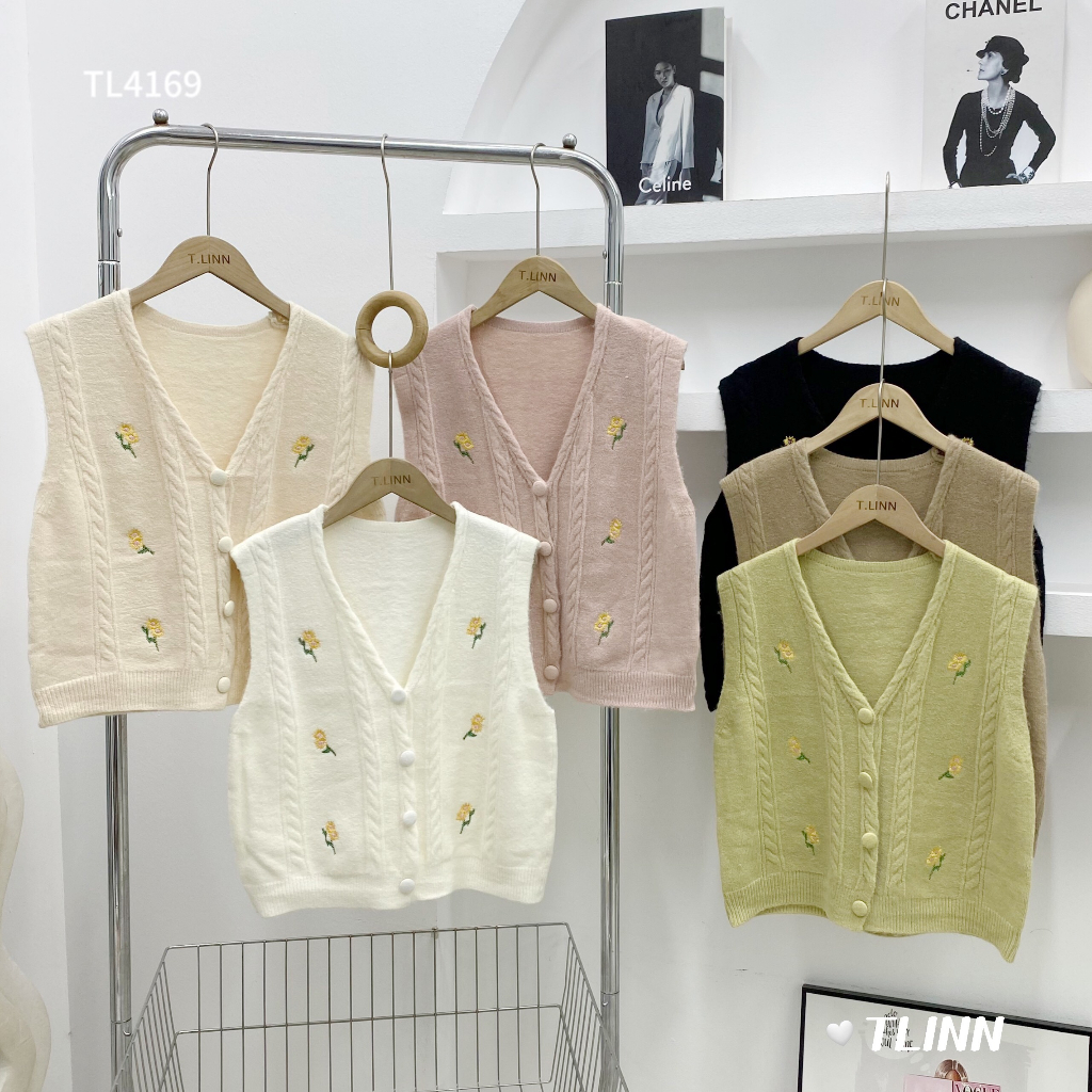 Áo gile len thu đông họa tiêt hoa nhí kiểu dáng Hàn Quốc