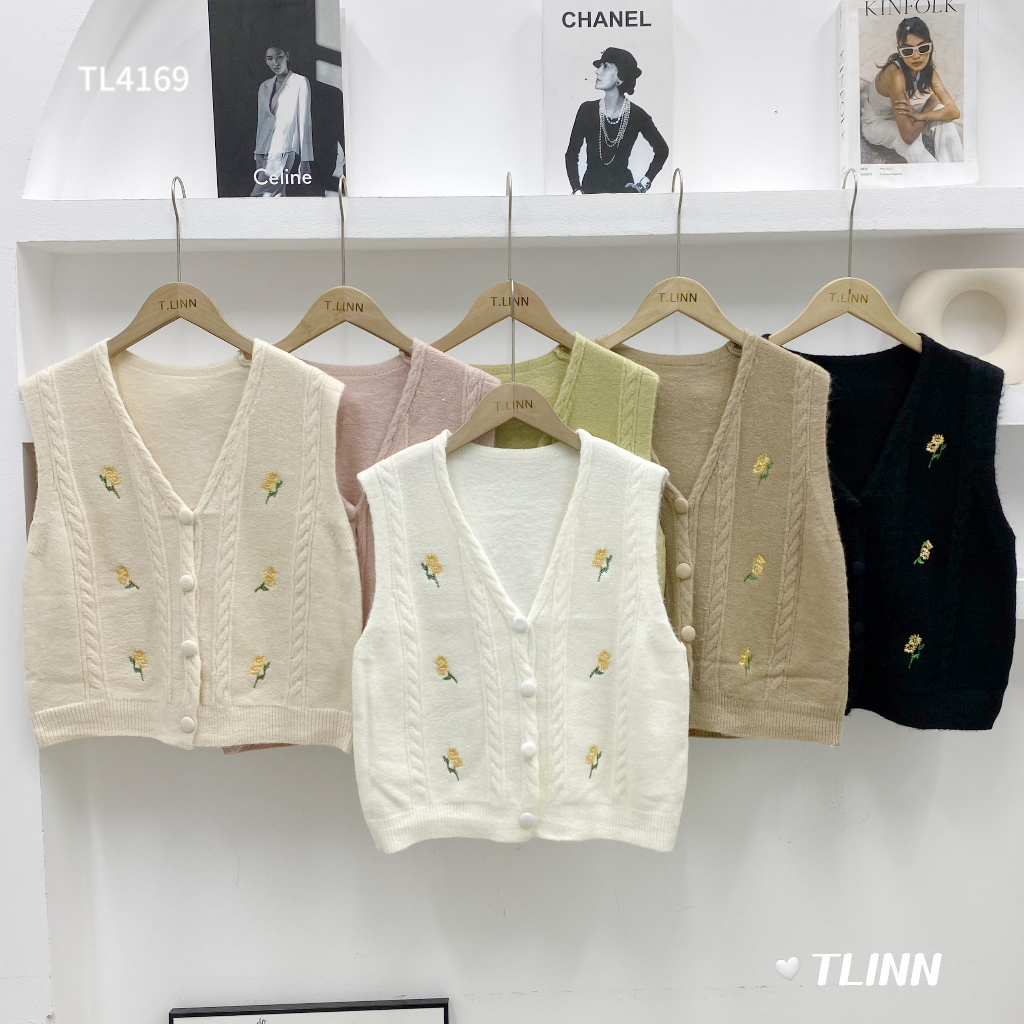 Áo gile len thu đông họa tiêt hoa nhí kiểu dáng Hàn Quốc