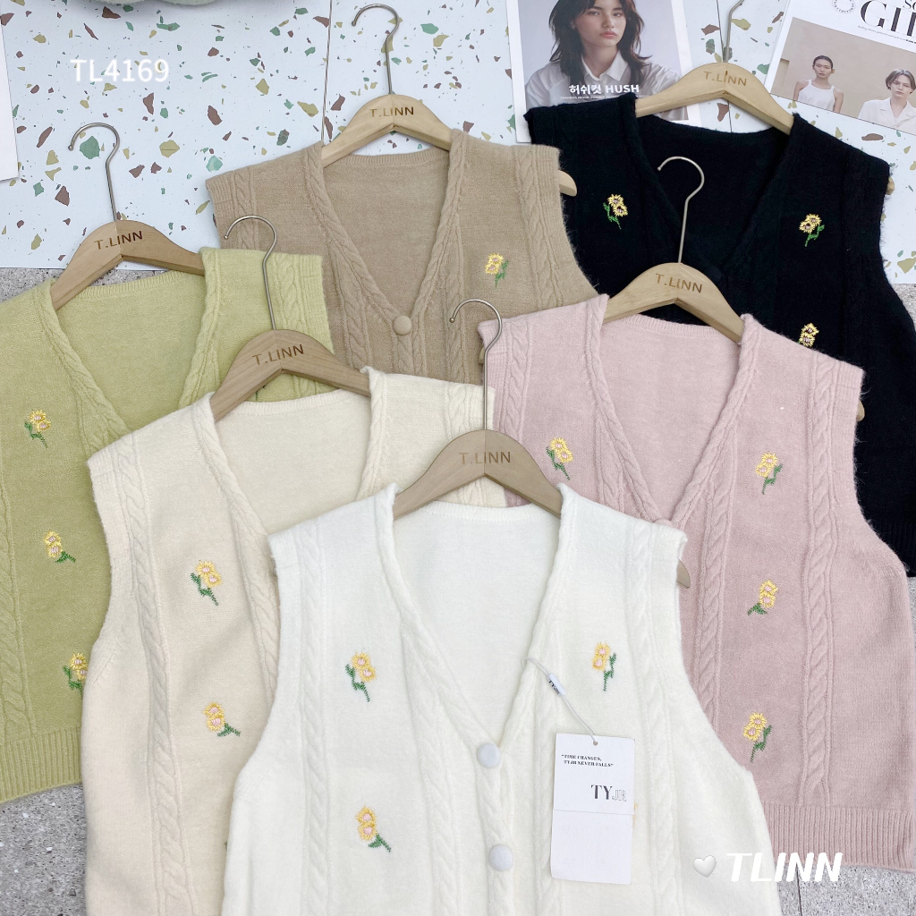 Áo gile len thu đông họa tiêt hoa nhí kiểu dáng Hàn Quốc