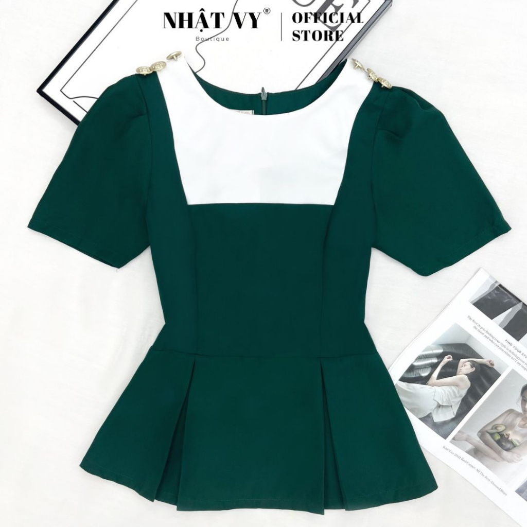 Áo peplum Nhật Vy cổ tròn công sở đính cúc cách điệu chất lụa phù hợp dạo phố cafe sang chảnh - D2851