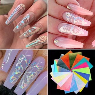 Set sticker dán móng trang trí nail Bớm Holo 16 màu