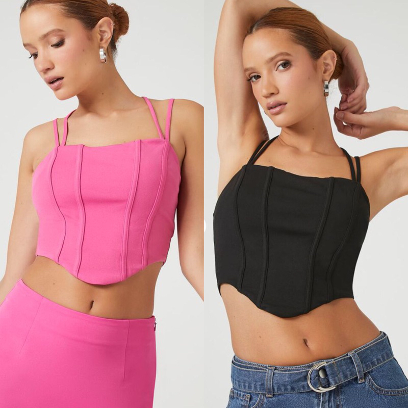 Áo Croptop 2 Dây Corset Buộc Dây Hot Pink/Black - Corset Halter Cropped Cami