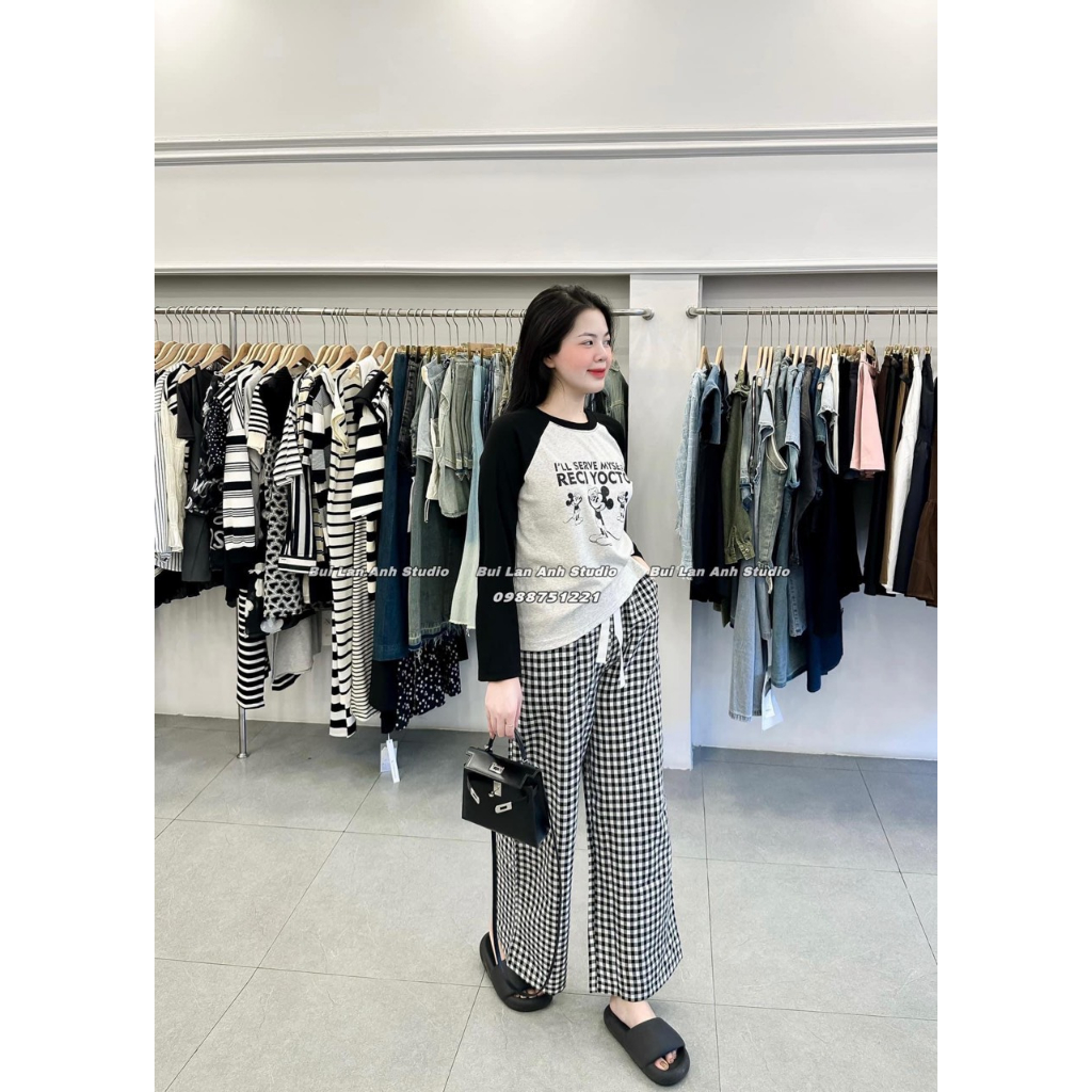 Set áo micky áo phông kẻ phối quần thô HN527