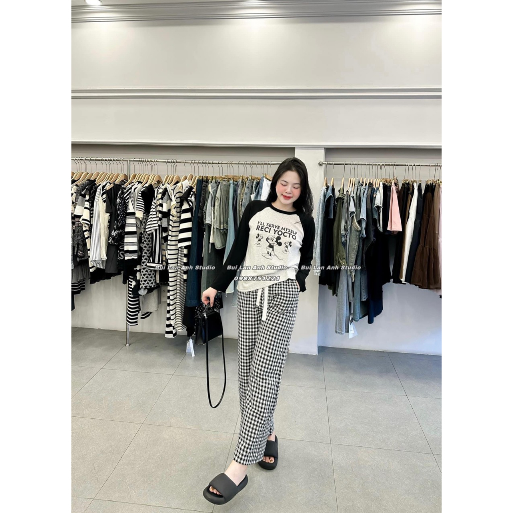 Set áo micky áo phông kẻ phối quần thô HN527