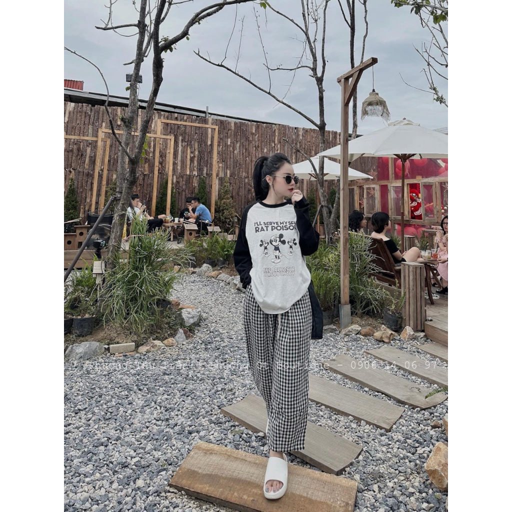 Set áo micky áo phông kẻ phối quần thô HN527